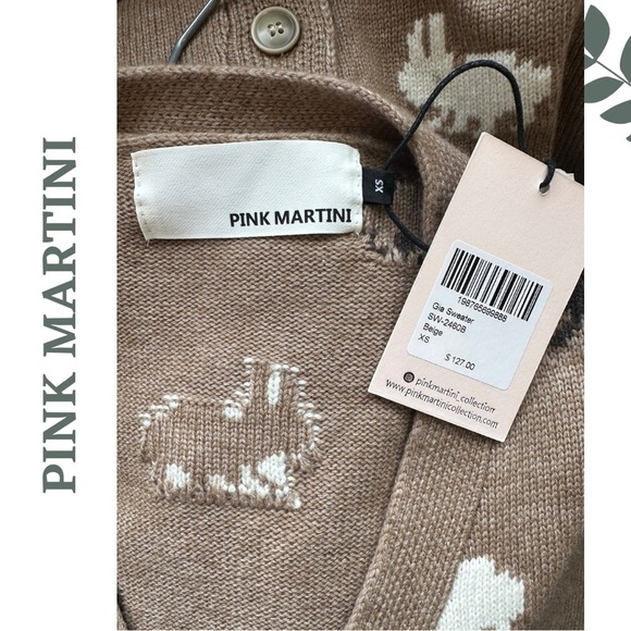 Pink Martini Gia Sweater Button Front V Neck  Cardigan Rabbit Print Size XL - Picture 5 of 5